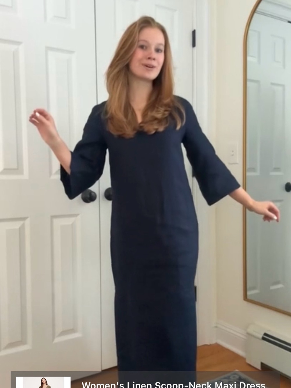 New! Banana Republic Women's European Linen Scoop-Neck Maxi Dress Navy -Large